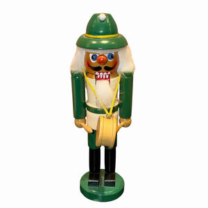 Vintage Wooden Drummer Nutcracker Green Hat Beard 9.5” St Patrick’s Day Decor